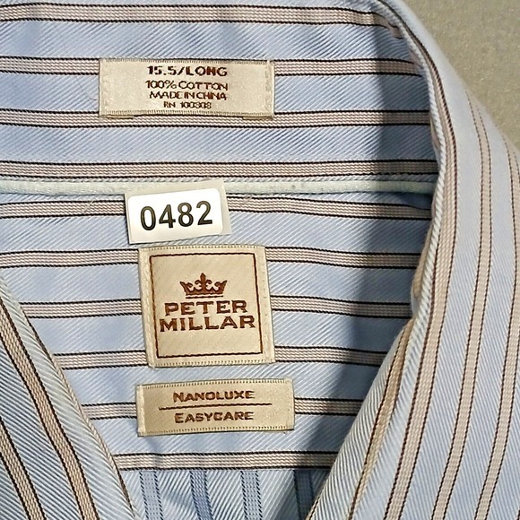 Peter Millar Nanoluxe Easycare Button Up Shirt Blue Striped Size 15.5 Long - Picture 8 of 8